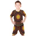 Spiral Pattern Circle Neon Psychedelic Illustration Design Symmetry Shape Mandala Kids  Tee and Shorts Set View1