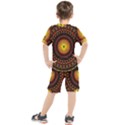 Spiral Pattern Circle Neon Psychedelic Illustration Design Symmetry Shape Mandala Kids  Tee and Shorts Set View2