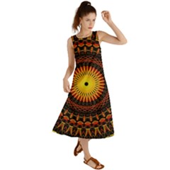 Spiral Pattern Circle Neon Psychedelic Illustration Design Symmetry Shape Mandala Summer Maxi Dress by Vaneshart