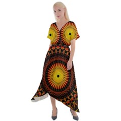 Spiral Pattern Circle Neon Psychedelic Illustration Design Symmetry Shape Mandala Cross Front Sharkbite Hem Maxi Dress by Vaneshart