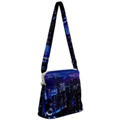 Night City Dark Zipper Messenger Bag by Vaneshart