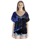 Night City Dark V-Neck Flutter Sleeve Top View1