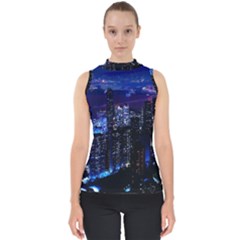 Night City Dark Mock Neck Shell Top by Vaneshart