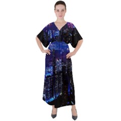 Night City Dark V-neck Boho Style Maxi Dress