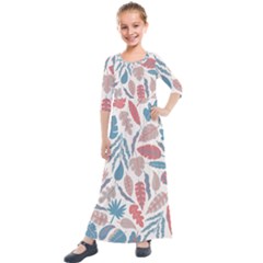 Leaves Art Pattern Kids  Quarter Sleeve Maxi Dress by Vaneshart