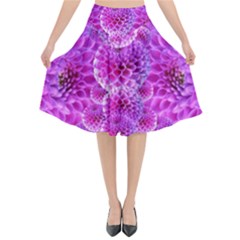 Nature Blossom Plant Flower Purple Petal Bloom Pattern Pollen Pink Flora Flowers Dahlia Design Beaut Flared Midi Skirt by Vaneshart