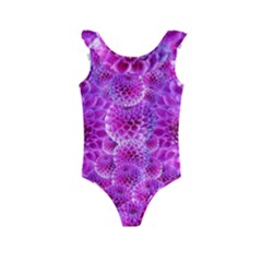 Nature Blossom Plant Flower Purple Petal Bloom Pattern Pollen Pink Flora Flowers Dahlia Design Beaut Kids  Frill Swimsuit by Vaneshart