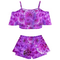 Nature Blossom Plant Flower Purple Petal Bloom Pattern Pollen Pink Flora Flowers Dahlia Design Beaut Kids  Off Shoulder Skirt Bikini by Vaneshart