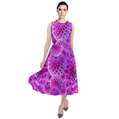 Nature Blossom Plant Flower Purple Petal Bloom Pattern Pollen Pink Flora Flowers Dahlia Design Beaut Round Neck Boho Dress by Vaneshart