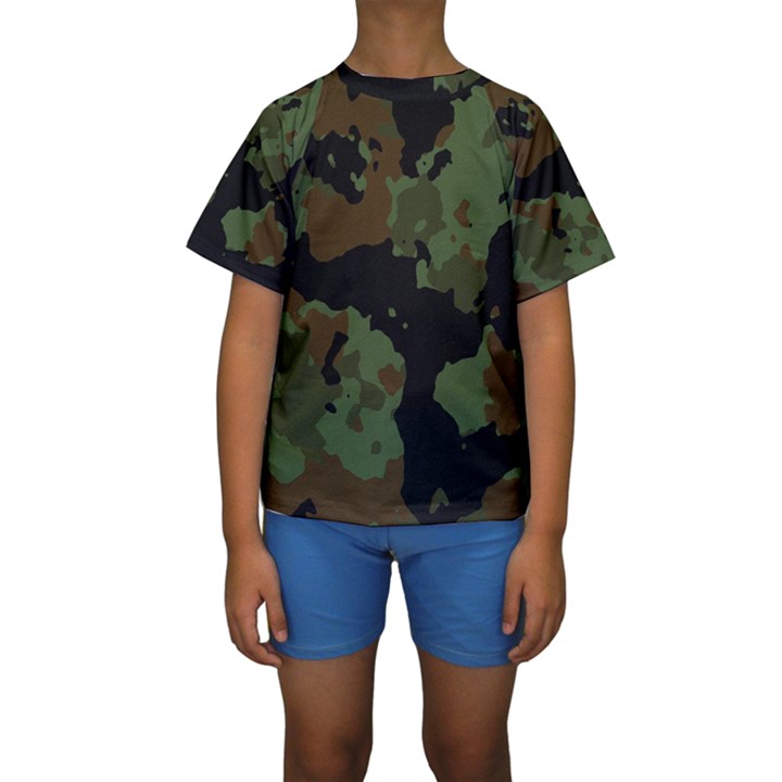 Beautiful Army Camo Pattern Kids  Short Sleeve Swimwear