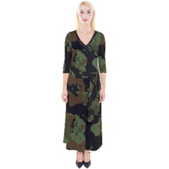 Beautiful Army Camo Pattern Quarter Sleeve Wrap Maxi Dress