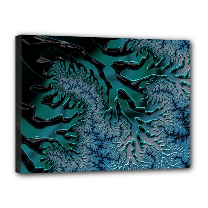 Creative Wing Abstract Texture River Stream Pattern Green Geometric Artistic Blue Art Aqua Turquoise Canvas 16  x 12  (Stretched)