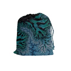 Creative Wing Abstract Texture River Stream Pattern Green Geometric Artistic Blue Art Aqua Turquoise Drawstring Pouch (Large)