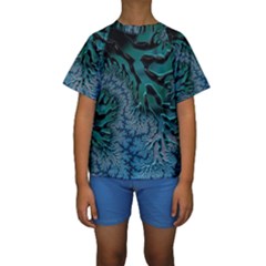 Creative Wing Abstract Texture River Stream Pattern Green Geometric Artistic Blue Art Aqua Turquoise Kids  Short Sleeve Swimwear