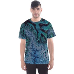 Creative Wing Abstract Texture River Stream Pattern Green Geometric Artistic Blue Art Aqua Turquoise Men s Sports Mesh Tee