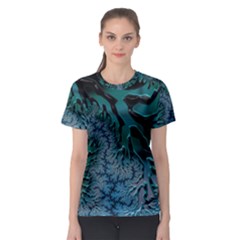 Creative Wing Abstract Texture River Stream Pattern Green Geometric Artistic Blue Art Aqua Turquoise Women s Sport Mesh Tee