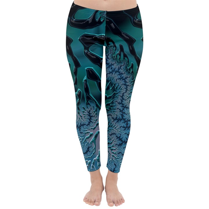 Creative Wing Abstract Texture River Stream Pattern Green Geometric Artistic Blue Art Aqua Turquoise Classic Winter Leggings