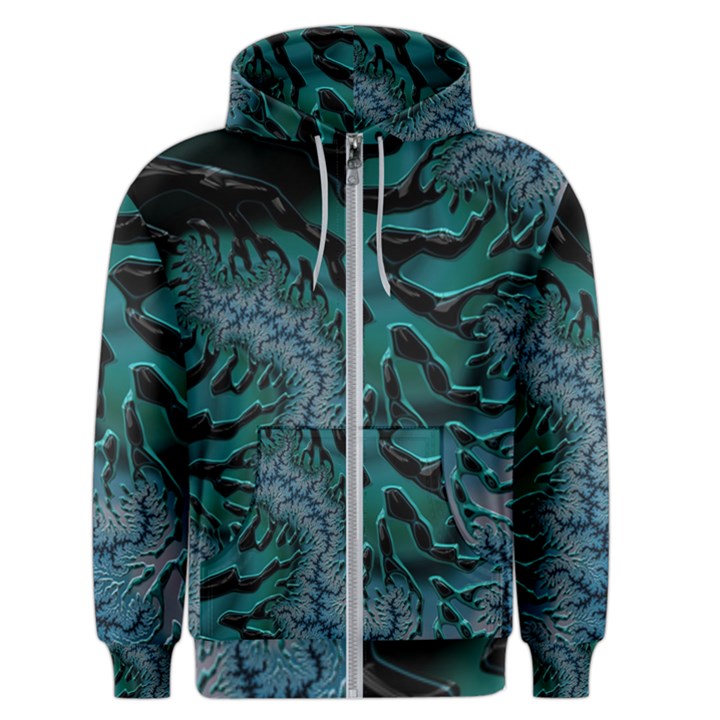 Creative Wing Abstract Texture River Stream Pattern Green Geometric Artistic Blue Art Aqua Turquoise Men s Zipper Hoodie