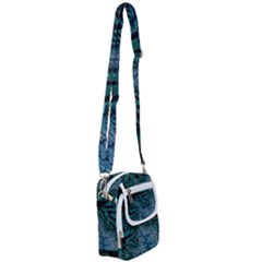 Creative Wing Abstract Texture River Stream Pattern Green Geometric Artistic Blue Art Aqua Turquoise Shoulder Strap Belt Bag