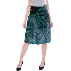 Creative Wing Abstract Texture River Stream Pattern Green Geometric Artistic Blue Art Aqua Turquoise Midi Beach Skirt