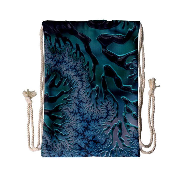 Creative Wing Abstract Texture River Stream Pattern Green Geometric Artistic Blue Art Aqua Turquoise Drawstring Bag (Small)