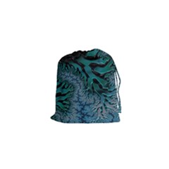 Creative Wing Abstract Texture River Stream Pattern Green Geometric Artistic Blue Art Aqua Turquoise Drawstring Pouch (XS)