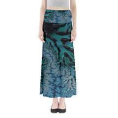 Creative Wing Abstract Texture River Stream Pattern Green Geometric Artistic Blue Art Aqua Turquoise Full Length Maxi Skirt