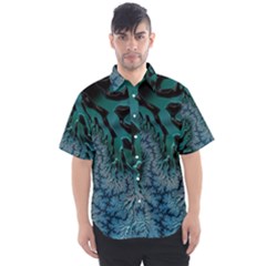 Creative Wing Abstract Texture River Stream Pattern Green Geometric Artistic Blue Art Aqua Turquoise Men s Short Sleeve Shirt