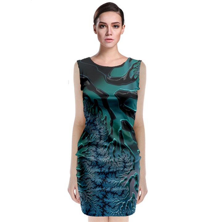 Creative Wing Abstract Texture River Stream Pattern Green Geometric Artistic Blue Art Aqua Turquoise Sleeveless Velvet Midi Dress