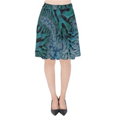 Creative Wing Abstract Texture River Stream Pattern Green Geometric Artistic Blue Art Aqua Turquoise Velvet High Waist Skirt