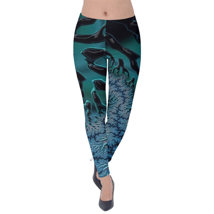 Creative Wing Abstract Texture River Stream Pattern Green Geometric Artistic Blue Art Aqua Turquoise Velvet Leggings