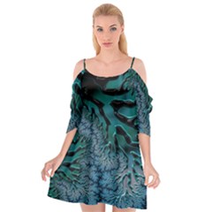 Creative Wing Abstract Texture River Stream Pattern Green Geometric Artistic Blue Art Aqua Turquoise Cutout Spaghetti Strap Chiffon Dress