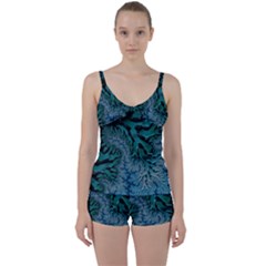 Creative Wing Abstract Texture River Stream Pattern Green Geometric Artistic Blue Art Aqua Turquoise Tie Front Two Piece Tankini