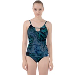 Creative Wing Abstract Texture River Stream Pattern Green Geometric Artistic Blue Art Aqua Turquoise Cut Out Top Tankini Set by Vaneshart