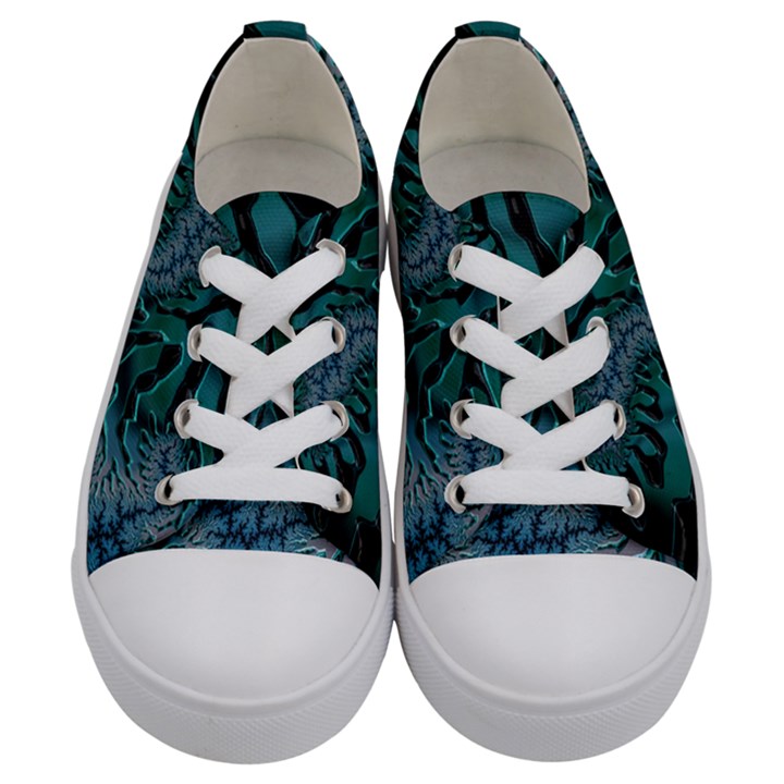 Creative Wing Abstract Texture River Stream Pattern Green Geometric Artistic Blue Art Aqua Turquoise Kids  Low Top Canvas Sneakers