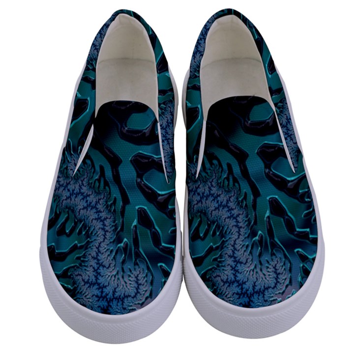 Creative Wing Abstract Texture River Stream Pattern Green Geometric Artistic Blue Art Aqua Turquoise Kids  Canvas Slip Ons