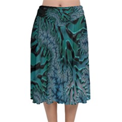 Creative Wing Abstract Texture River Stream Pattern Green Geometric Artistic Blue Art Aqua Turquoise Velvet Flared Midi Skirt by Vaneshart