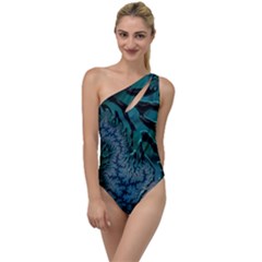 Creative Wing Abstract Texture River Stream Pattern Green Geometric Artistic Blue Art Aqua Turquoise To One Side Swimsuit