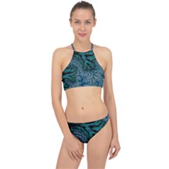 Creative Wing Abstract Texture River Stream Pattern Green Geometric Artistic Blue Art Aqua Turquoise Racer Front Bikini Set