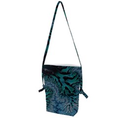 Creative Wing Abstract Texture River Stream Pattern Green Geometric Artistic Blue Art Aqua Turquoise Folding Shoulder Bag