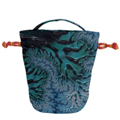 Creative Wing Abstract Texture River Stream Pattern Green Geometric Artistic Blue Art Aqua Turquoise Drawstring Bucket Bag