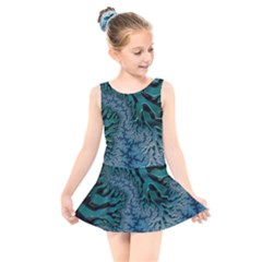 Creative Wing Abstract Texture River Stream Pattern Green Geometric Artistic Blue Art Aqua Turquoise Kids  Skater Dress Swimsuit