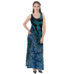 Creative Wing Abstract Texture River Stream Pattern Green Geometric Artistic Blue Art Aqua Turquoise Sleeveless Velour Maxi Dress