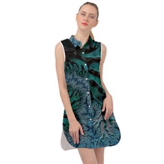 Creative Wing Abstract Texture River Stream Pattern Green Geometric Artistic Blue Art Aqua Turquoise Sleeveless Shirt Dress