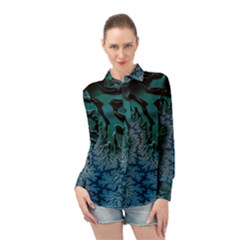 Creative Wing Abstract Texture River Stream Pattern Green Geometric Artistic Blue Art Aqua Turquoise Long Sleeve Chiffon Shirt