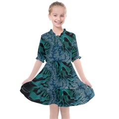 Creative Wing Abstract Texture River Stream Pattern Green Geometric Artistic Blue Art Aqua Turquoise Kids  All Frills Chiffon Dress