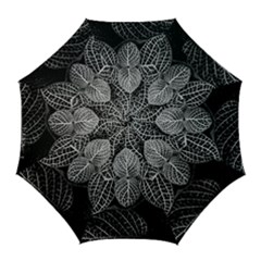 Black And White Plant Leaf Flower Pattern Line Black Monochrome Material Circle Spider Web Design Golf Umbrellas by Vaneshart