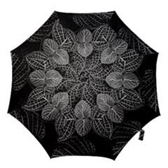 Black And White Plant Leaf Flower Pattern Line Black Monochrome Material Circle Spider Web Design Hook Handle Umbrellas (large) by Vaneshart