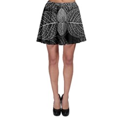 Black And White Plant Leaf Flower Pattern Line Black Monochrome Material Circle Spider Web Design Skater Skirt by Vaneshart