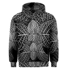 Black And White Plant Leaf Flower Pattern Line Black Monochrome Material Circle Spider Web Design Men s Pullover Hoodie by Vaneshart